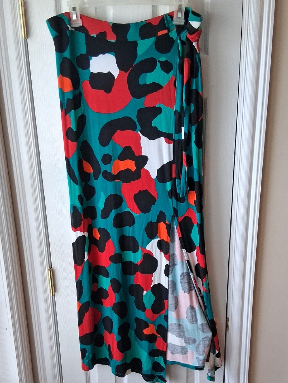 Worthington Stretchy Maxi Teal Multicolor Abstract Print Pull On Maxi Skirt